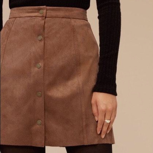 AEO Brown Faux Suede Snap Up Mini Skirt Size 8 NWT